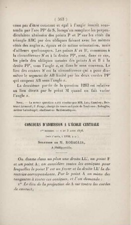 Concours d'admission a l'École Centrale.