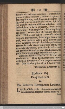 Epistolae 163. Fragmentum ad Dn. Pastorem Hermannum Lonnerum