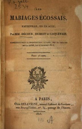 Les mariages écossais : vaudeville en un acte