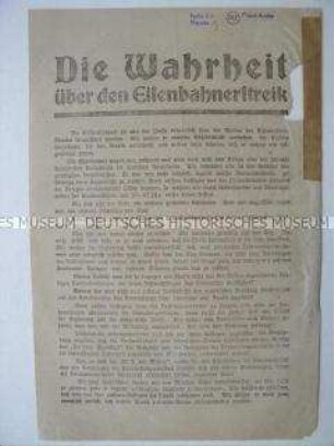 Flugblatt der Funktionäre des Deutschen Eisenbahner-Verbandes zu den Ursachen des Eisenbahnerstreiks