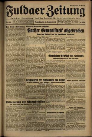 Erste Ausgabe vom Donnerstag, den 30. Dezember 1937.