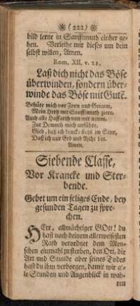 Siebende Classe, Vor Krancke und Sterbende