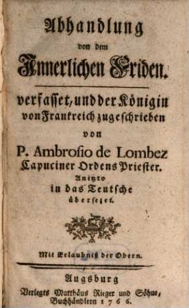Abhandlung von dem Innerlichen Friden