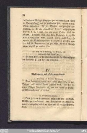 IV. Meldungen und Ordonnanzdienst.