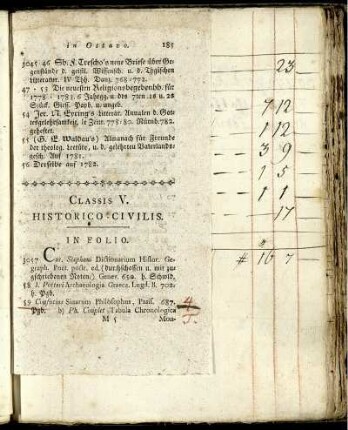 Classis V. Historico - Civilis.