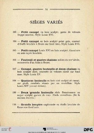 Sièges variés (Nr. 103-117)