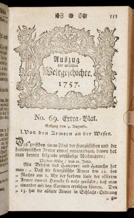 No. 69. Extra-Blat. Erlang den 4. Augusti. 1757.