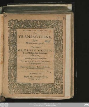 Disputatio Ordinaria De Transactione