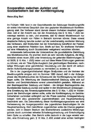129-134, Kooperation zwischen Juristen und Sozialarbeitern bei der Konfliktregelung