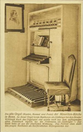 Die alte Orgel (Kasten, Manual und Pedal) der Minoriten-Kirche in Bonn.