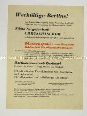 Informationsblatt zum bevorstehenden Besuch von Nikita Chruschtschow in der DDR