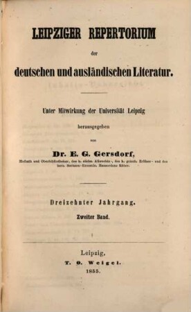 Leipziger Repertorium der deutschen und ausländischen Literatur, 50. 1855 = Jg. 13, Bd. 2