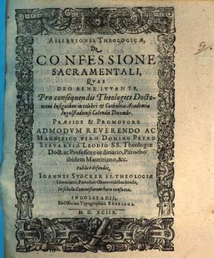 Assertiones Theologicae, De Confessione Sacramentali