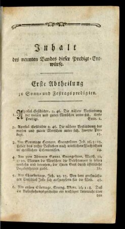 Inhalt des neunten Bandes dieser Predigt-Entwürfe.
