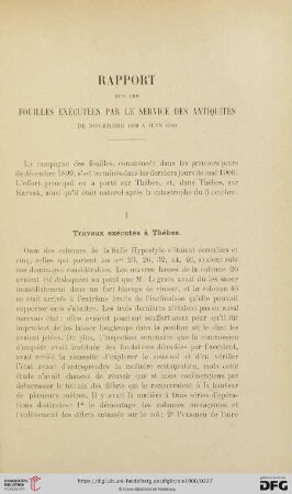 Rapport sur les fouilles exécutées par le service des antiquités de novembre 1899 a juin 1900