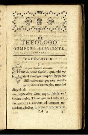 De Theologo Tempori Serviente Commentatio.