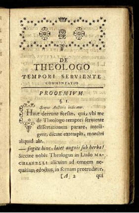 De Theologo Tempori Serviente Commentatio.