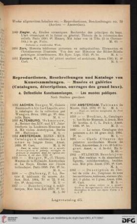 a. Oeffentliche Kunstsammlungen (Nr. 1052 - 1535)