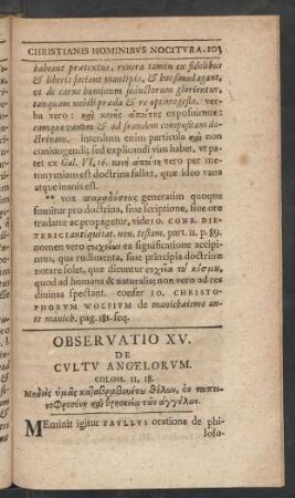 Observatio XV. De Cultu Angelorum