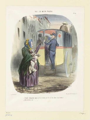Désolé, citoyenne, mais je ne reçois pas de chiens dans ma voiture, Blatt 45 der Folge "Tout ce qu’on voudra“, in: "Le Charivari", Paris 1848
