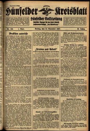 Erste Ausgabe vom Freitag, den 12. November 1937.