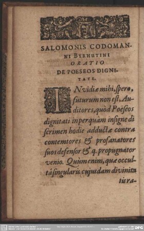 Oratio De Poeseos Dignitate