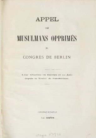 Appel des musulmans opprimés au congrès de Berlin
