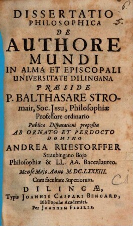 Dissertatio Philosophica De Authore Mundi