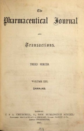 The pharmaceutical journal and transactions. 19. 1888/89