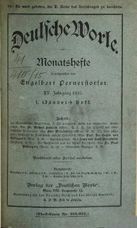 Deutsche Worte : Monatshefte. 15. 1895