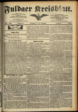 Erste Ausgabe vom Dienstag, den 21. Dezember 1909.