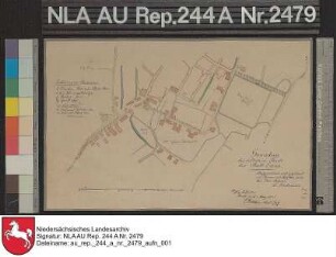 Grundriß vom östlichen Teil der Stadt ESENS Kolorierte Zeichnung von Lindemann Papier auf Leinen Format 31,2x20,0 M 1:3.030