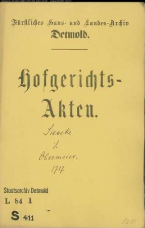 Sieweke, Hermann zu Stuckenbrock gegen Obermeier zu Billinghausen - Schuldforderung