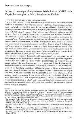 Le rôle économique des garnisons évêchoises au XVIIIᵉ siècle d'après les exemples de Metz, Sarrelouis et Verdun