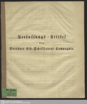 Verfassungs-Artikel der Dresdner Elb-Schifffahrts-Compagnie