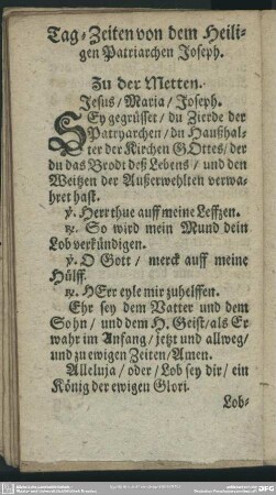 Tag-Zeiten dem Heiligen Patriarchen Joseph