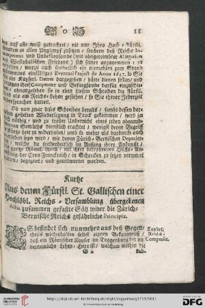 Kurtze aus denen Fürstl. St.Gallischen einer Hochlöbl. Reichs=Versamblung übergebenen Actis [...]