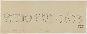 Hiddensen bei Eschenbruch (Kreis Detmold): Hof Winkemeyer. Inschrift am Türsturz des Haupthauses (Detailansicht)