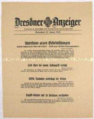 Nachrichtenblatt "Dresdner Anzeiger" u.a. zur britischen Innenpolitik