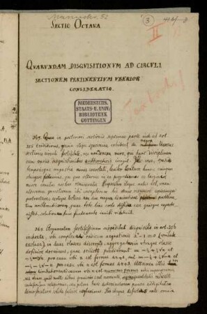 Sectio Octava. Quarundam Disquisitionum Ad Circuli Sectionem Pertinentium Uberior Consideratio. [367 - 371]