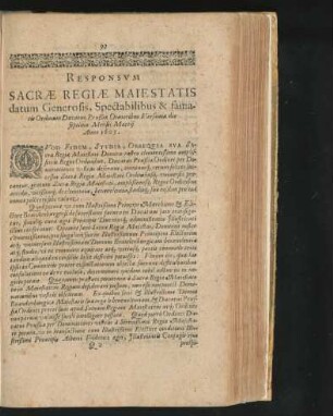 Responsum Sacrae Regiae Maiestatis datum Generosis, Spectabilibus & famatis Ordinam Ducatus Prussiae ... Anno 1605.
