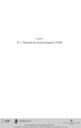 Kapitel 4. D — Statuten des Generalkapitels (1238)