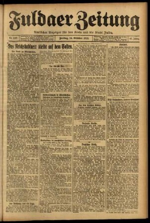Erste Ausgabe vom Freitag, den 14. Oktober 1921.