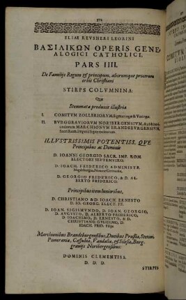 Pars IIII. De Familiis Regum & principum, aliorumque procerum orbis Christiani Stirps Columnina: [...]