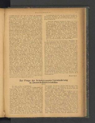 Zur Frage der Schutztruppen-Verminderung in Deutsch-Südwestafrika.