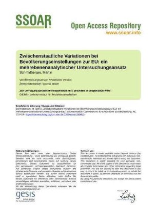 Zwischenstaatliche Variationen bei Bevölkerungseinstellungen zur EU: ein mehrebenenanalytischer Untersuchungsansatz