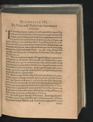 Disputatio III. De Natura & Definitione Sacramenti Eucharistiae.