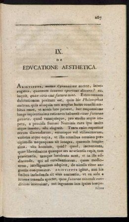 IX. De Educatione Aesthetica