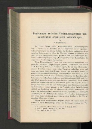 Beziehungen zwischen Verbrennungswärme und Konstitution organischer Verbindungen.