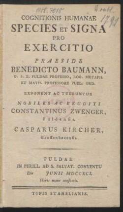 Cognitionis Humanae Species Et Signa Pro Exercitio
